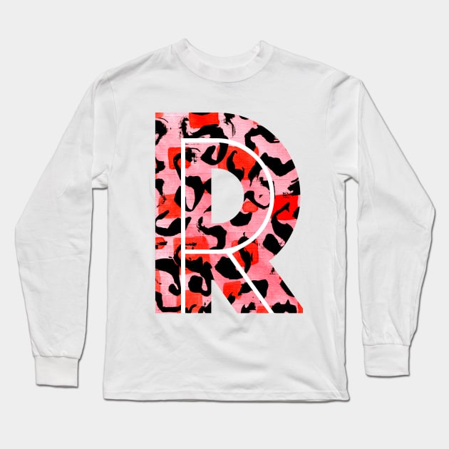 Abstract Letter R Watercolour Leopard Print Alphabet Red Long Sleeve T-Shirt by Squeeb Creative